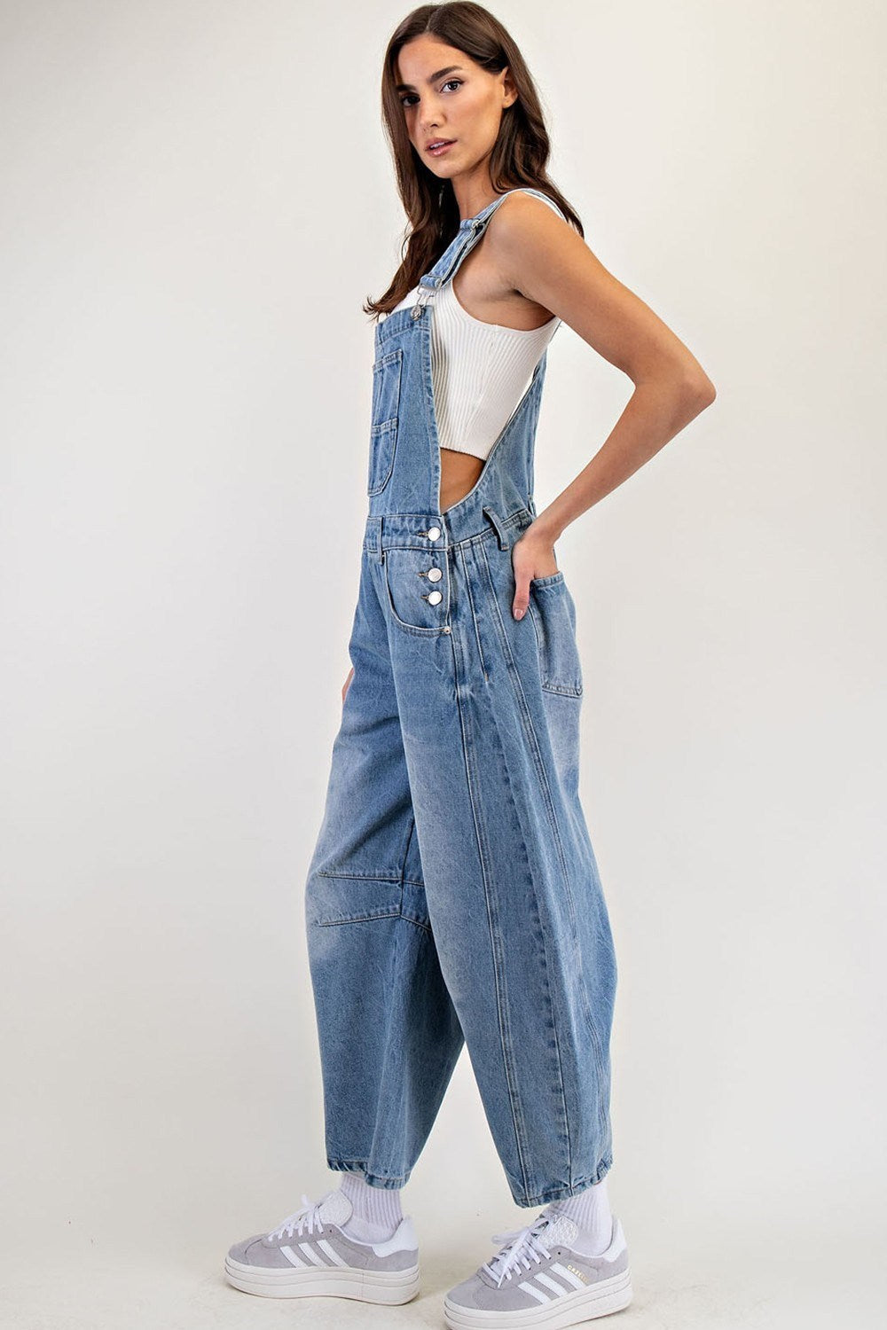 Denim Barrel Overalls