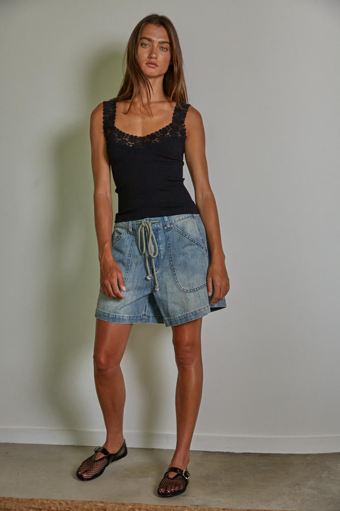 Lace Trim Ribbed Tank (black)
