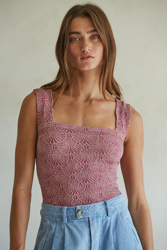 Jacquard Square Tank (Maroon)
