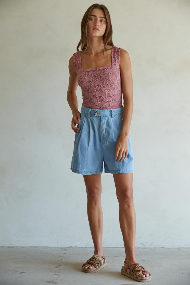 Jacquard Square Tank (Maroon)