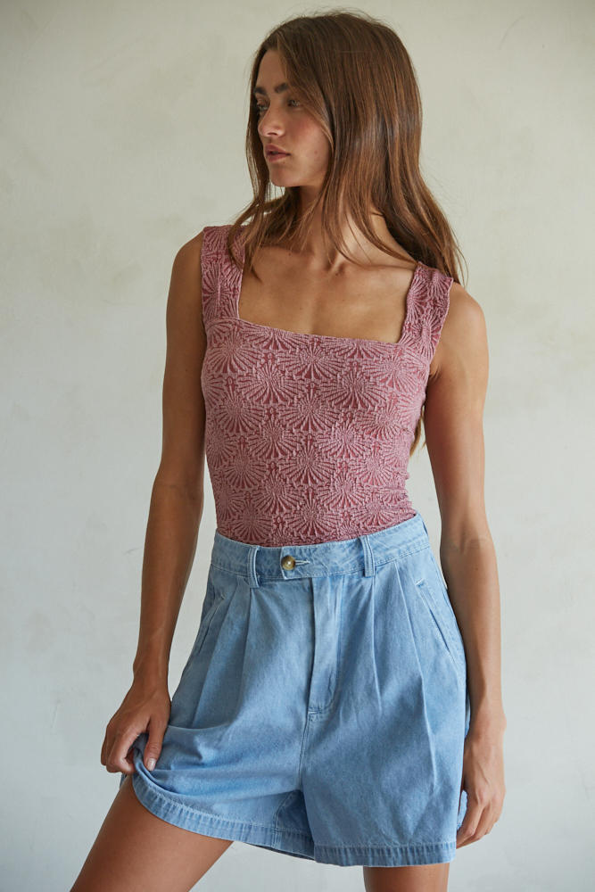 Jacquard Square Tank (Maroon)