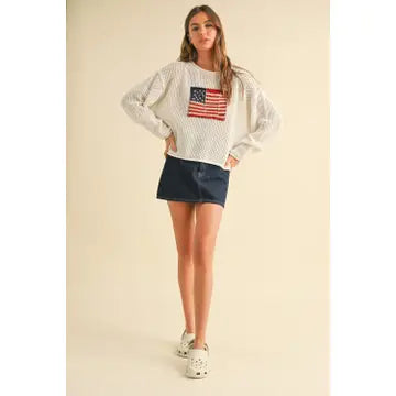 American Flag Knit Sweater (ivory)