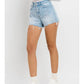 High Rise Distressed Hem Shorts