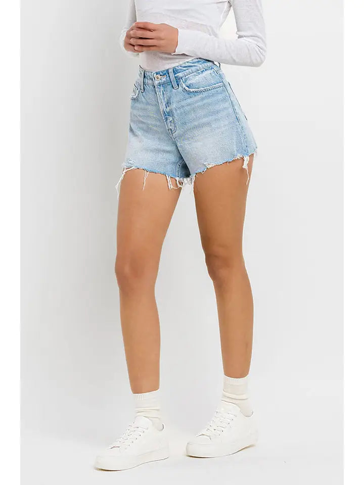 High Rise Distressed Hem Shorts