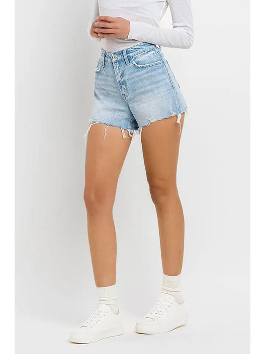 High Rise Distressed Hem Shorts