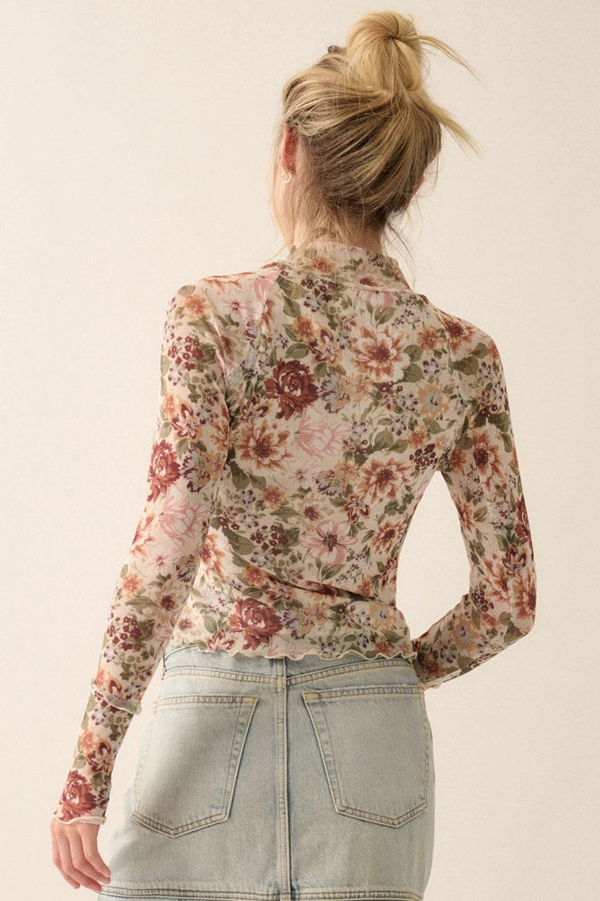 Vintage Floral Mesh Top