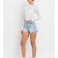 High Rise Distressed Hem Shorts