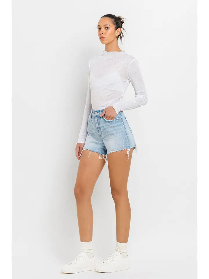 High Rise Distressed Hem Shorts