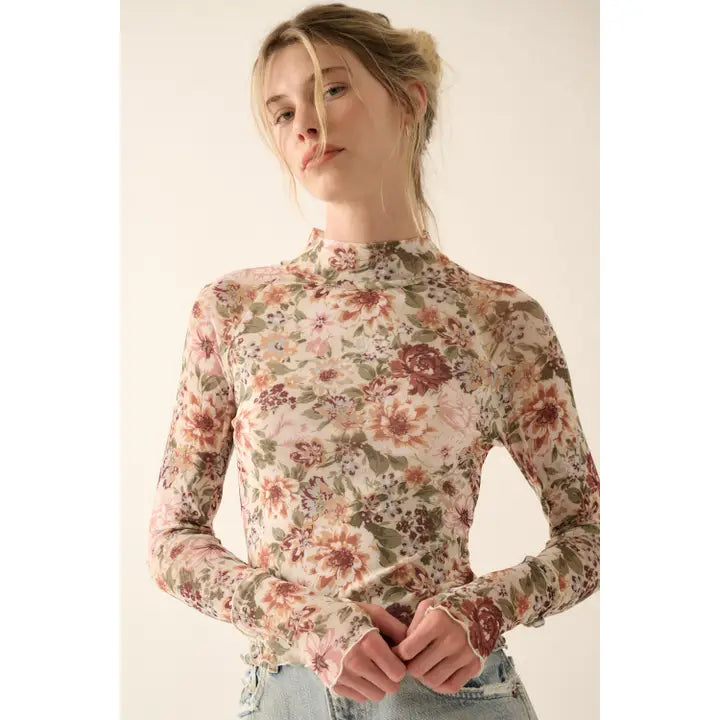 Vintage Floral Mesh Top