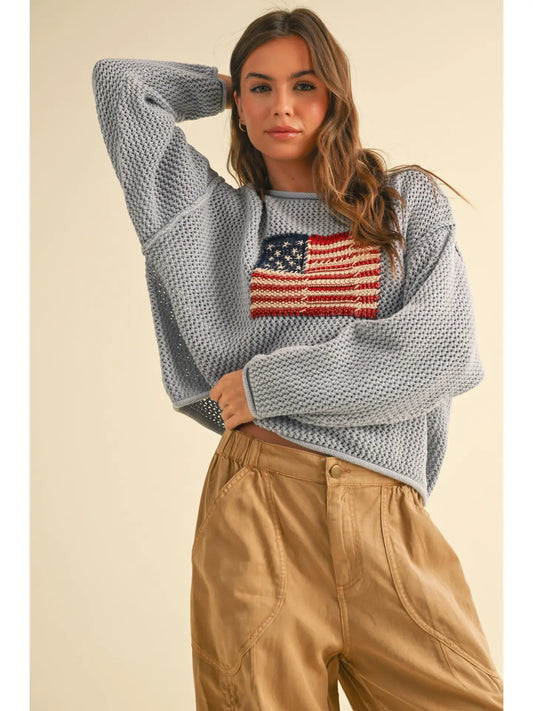 American Flag Knit Sweater (Blue)