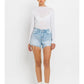 High Rise Distressed Hem Shorts