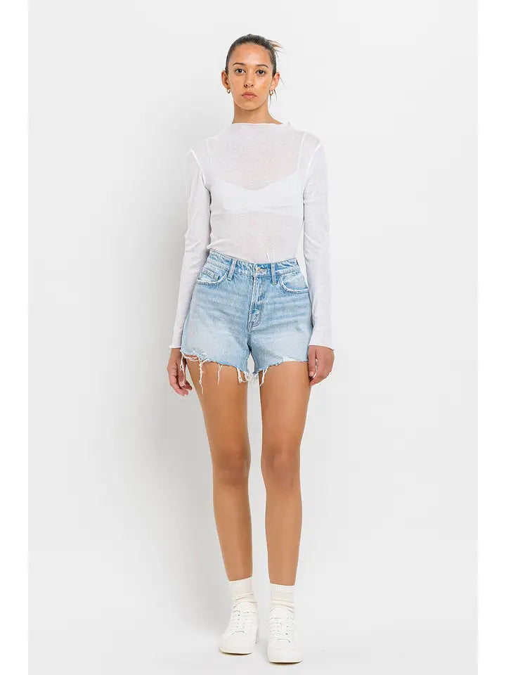 High Rise Distressed Hem Shorts