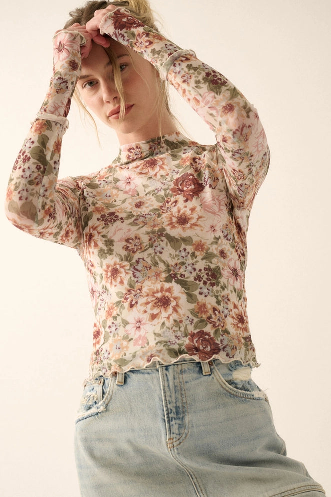 Vintage Floral Mesh Top