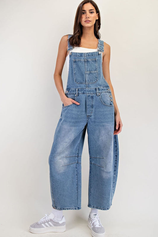 Denim Barrel Overalls