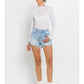 High Rise Distressed Hem Shorts