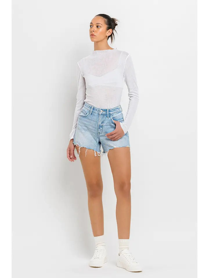 High Rise Distressed Hem Shorts