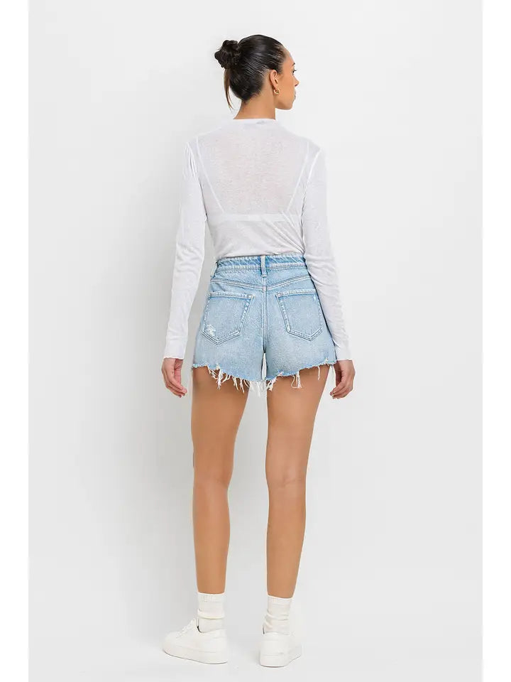 High Rise Distressed Hem Shorts