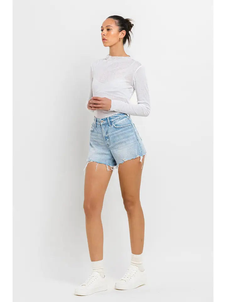 High Rise Distressed Hem Shorts