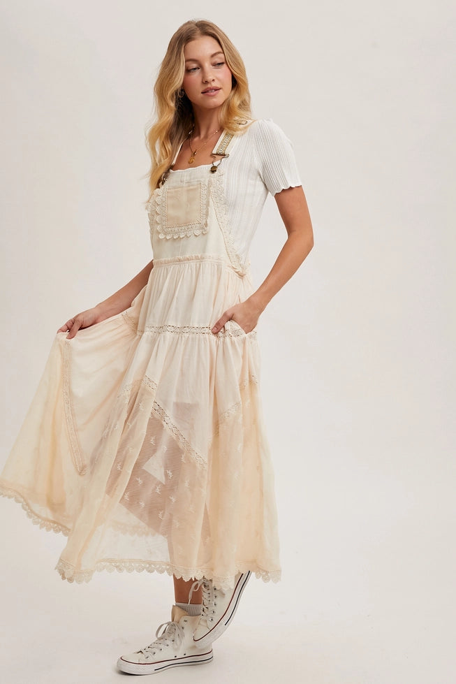 Lace Tulle Bib Maxi Dress